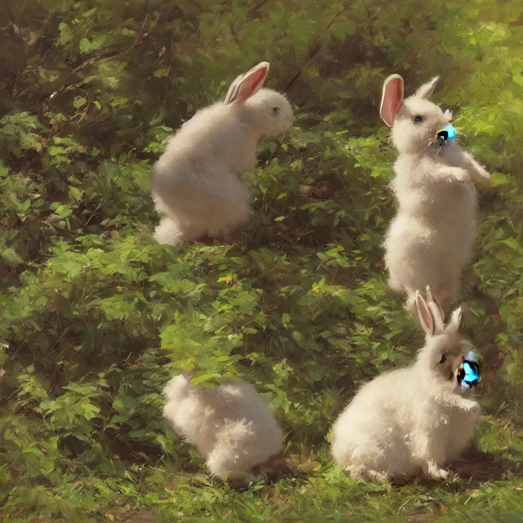 Prompt: obese bunny hopping in the forest. by Jeremy Lipkin and Michael Garmash. 4k