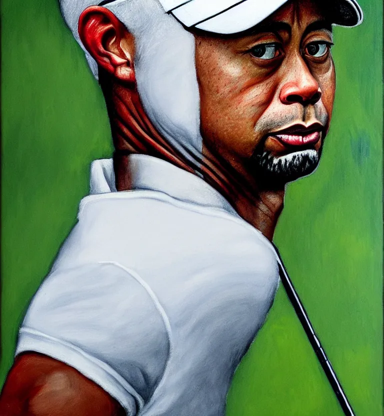 Prompt: realistic tiger woods portrait by el greco.