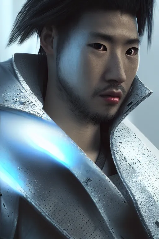 Image similar to hyperrealistic cyberpunk samurai character, ultradetailed, volumetric lighting, 4k UHD.