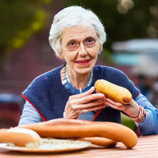 Prompt: promotional photo from the antiques roadshow, old woman and her priceless hot dog, uhd, 8k,