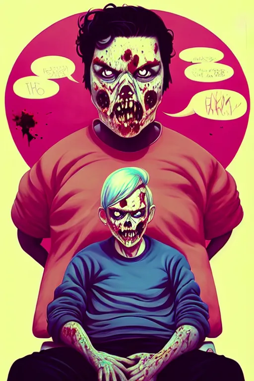 Image similar to a zombie dad sitting on the couch and watching tv, tristan eaton, victo ngai, artgerm, rhads, ross draws