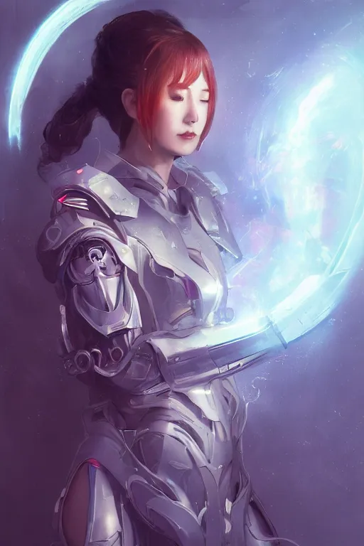 Image similar to beautiful cyborg priestess, scifi, perfect face, futuristic, elegant cape, aura of light, glow, drakengard, xianxia, concept art, decorations, sharp focus, inside a space ship, trending on artstation, hwang se - on, intricate, advanced technology, art by roman makarenko