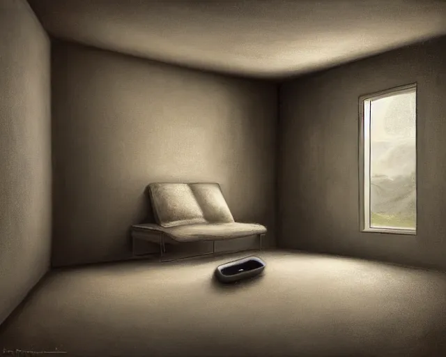 Image similar to a painting of a confusing minimalistic room, an airbrush painting by breyten breytenbach, cgsociety!, neo - primitivism