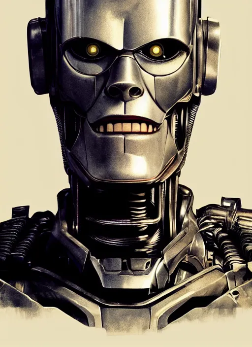 Image similar to portrait of willem dafoe as tinman, cyborg, borg, android, strogg, face of a man, body of a robot, droid, robocop, cable, victor stone, ultron, terminator, machine, flesh, quake, doom demon, wolfenstein, monster, symmetry, symmetrical, concept art by ruan jia and greg rutkowski