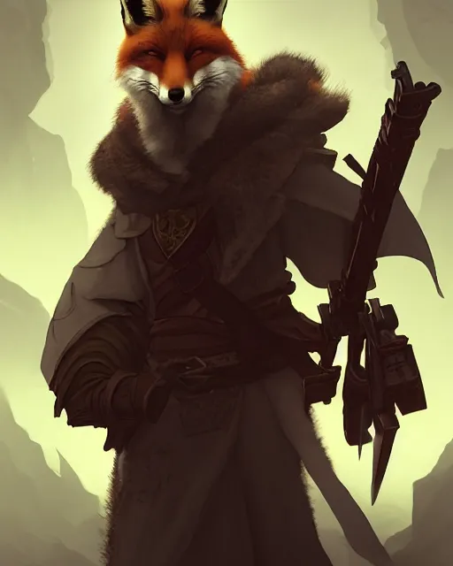 Image similar to Fox Mercenary holding small bag, greedy look, medium shot, D&D, artstation, fantasy, magic the gathering artwork, cinematic lighting, centered, symmetrical, highly detailed, digital painting, , concept art, smooth, sharp focus, illustration, volumetric lighting, epic Composition, 8k, art by Akihiko Yoshida and Greg Rutkowski and Craig Mullins, oil painting, cgsociety