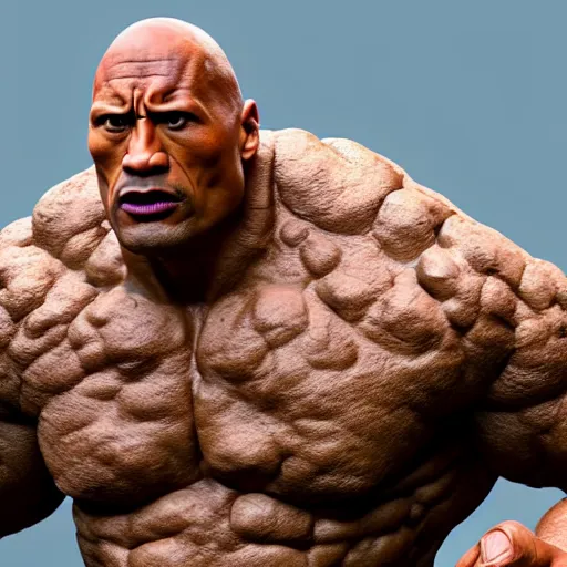 Prompt: dwayne johnson is a boulder rock made of stone, the thing from fantastic 4, octane render, 8 k cinematic still, highly detailed, sculpted in zbrush, textured in substance painter, featured on artstation