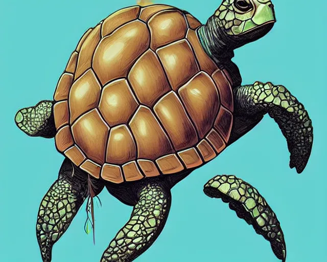 Image similar to cell shaded cartoon of a realistic turtle with a flower bulb growing out of its back. full body, concept art by josan gonzales and wlop, by james jean, victo ngai, david rubin, mike mignola, deviantart, art by artgem