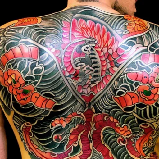 the back of a sitting geisha with yakuza tattoos with  Stable Diffusion   OpenArt