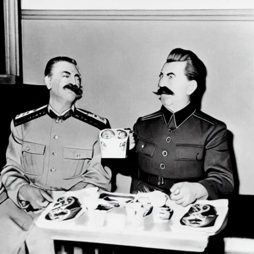 Prompt: joseph stalin enjoying a happy meal at mcdonald's, colored, 8 k, hyperdetailed