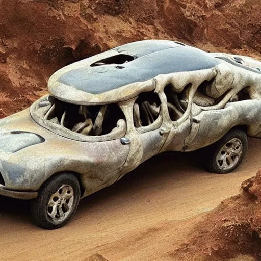 Image similar to automobile made from dinosaur bones, 6 5 million bc