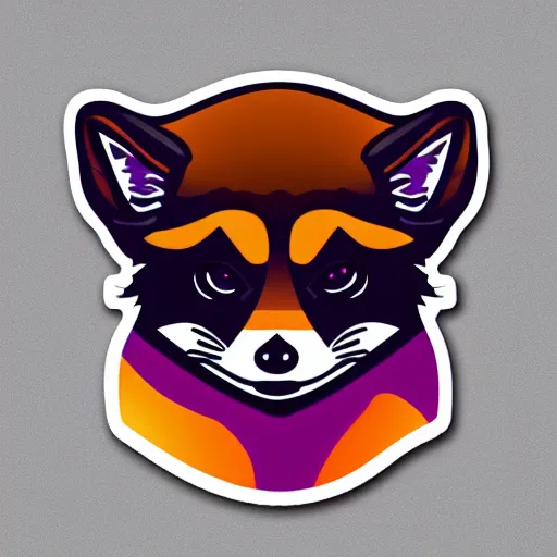 Image similar to a nice beautiful orange and purple vector sticker e-sports logo of a raccoon