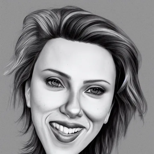 Image similar to funny caricature painting of scarlett johansson, closeup of face, exaggerated features, highly detailed, drawing by mahesh nambiar, sebastian kruger, archille superbi, carola rubio, artstation