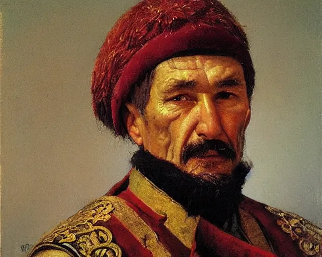 Prompt: “Realist Portrait of a Cossack by Andrey Shishkin, Oil on Canvas”