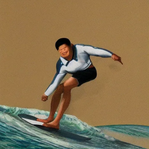 Image similar to Xi jingping surfing, highly detailed.