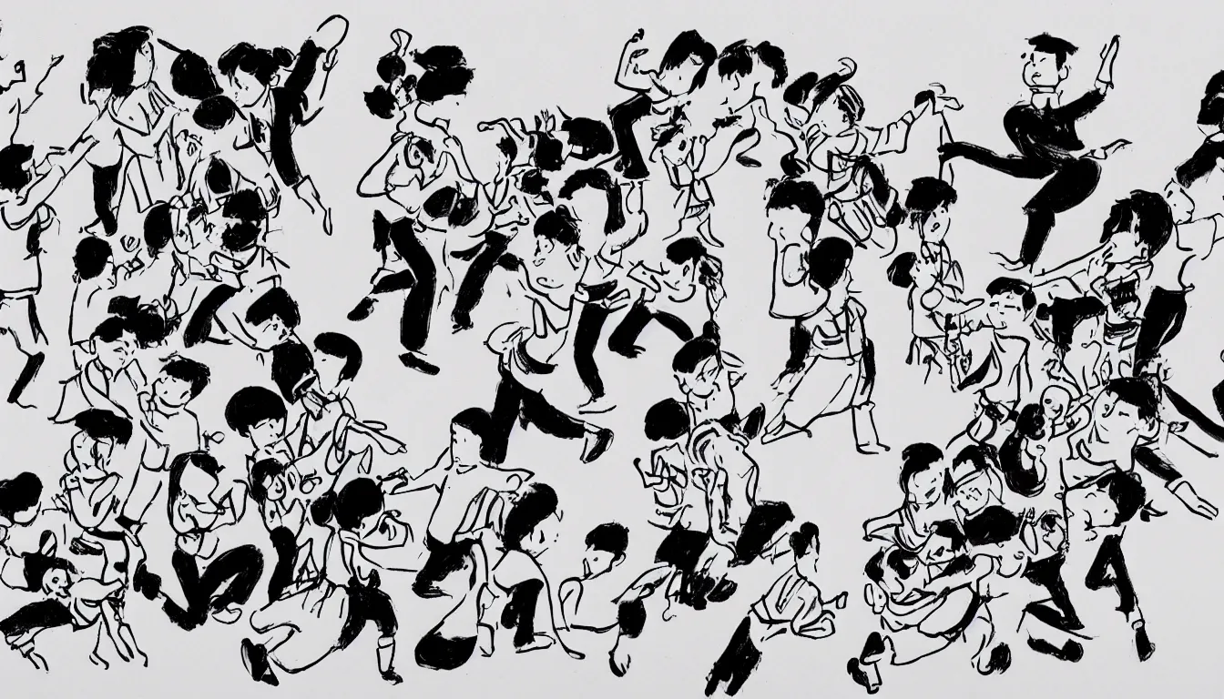 Image similar to dance party in traditional chinese ink brush