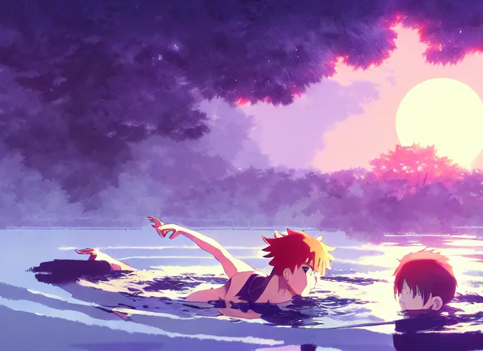 Prompt: portrait of hinata training in a pond at night, rule of thirds, illustration concept art anime key visual, trending pixiv fanbox by wlop and greg rutkowski and makoto shinkai and studio ghibli and kyoto animation