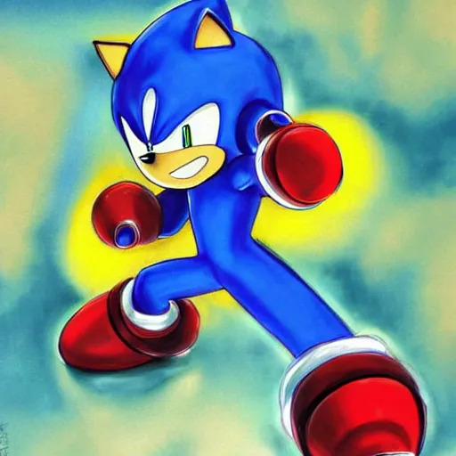 Image similar to Megaman fighting Sonic the Hedgehog, Painted By Akari Toriyama