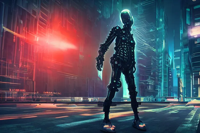 Image similar to cyberpunk alien concept inspired street, futuristic look, highly detailed body, very powerful, photorealistic camera shot, bright studio setting, studio lighting, crisp quality and light reflections, unreal engine 5 quality render