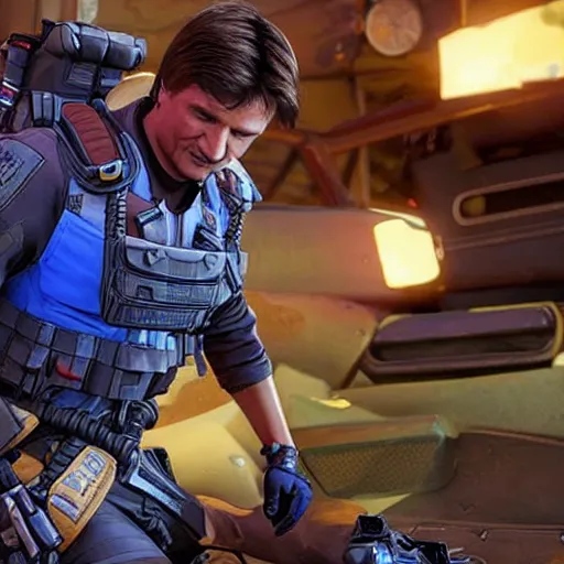 Image similar to Nathan Fillion playing apex legends