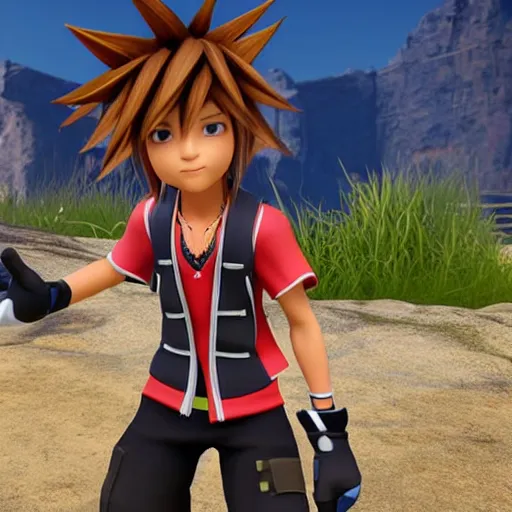 Image similar to sora, from kingdom hearts, as a character in apex legends, source engine, high resolution