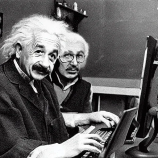 Image similar to vintage photo of albert einstein playing league of legends at an internet cafe, circa 1 6 0 0, award - winning shot