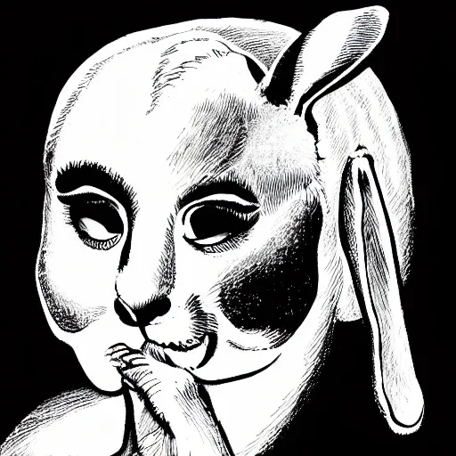 Prompt: a bunny illustration by Raymond Pettibon