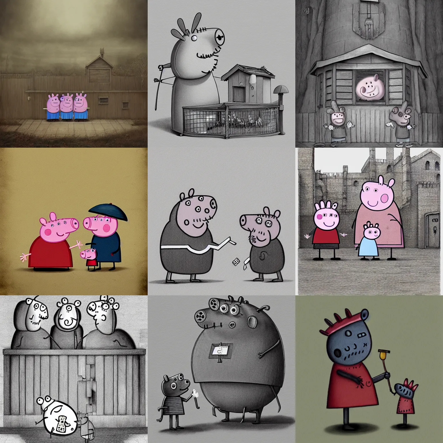 Prompt: Peppa Pig in the style of John Kenn Mortensen, realistic painting, high definition, digital art, matte painting, very detailed, realistic