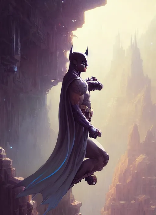 Image similar to highly detailed portrait of batman, unreal engine, fantasy art by greg rutkowski, loish, rhads, ferdinand knab, makoto shinkai and lois van baarle, ilya kuvshinov, rossdraws, tom bagshaw, alphonse mucha, global illumination, radiant light, detailed and intricate environment