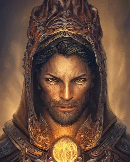 Prompt: digital painting of an otomitl by filipe pagliuso and justin gerard, symmetric, fantasy, detailed, intricate, portrait, sharp focus, tarot card, handsome, gwent