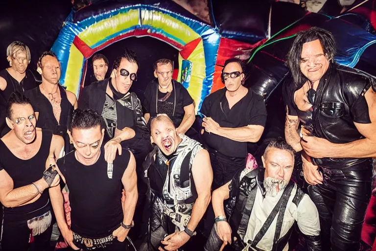 Image similar to rammstein band playing in a bouncy castle