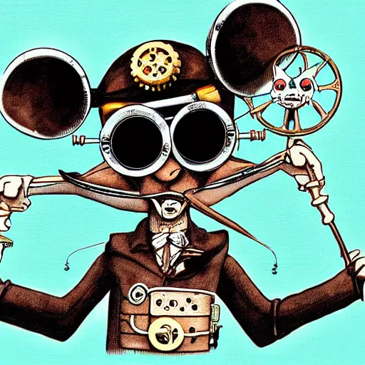 Prompt: a rat with steampunk googles, by Eiichiro Oda