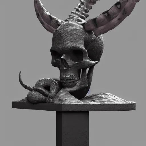Prompt: a statue of a creature with a skull on it's head, an ambient occlusion render by cedric seaut ( keos masons ), zbrush central contest winner, new sculpture, zbrush, sketchfab, reimagined by industrial light and magic