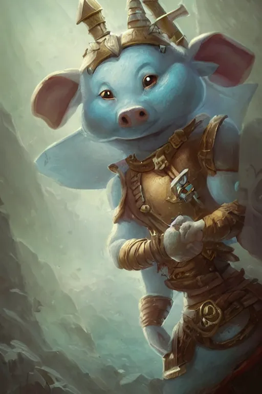 Prompt: anthropomorphic small warrior piglet, pale blue armor, cute and adorable, pretty, beautiful, DnD character art portrait, matte fantasy painting, DeviantArt Artstation, by Jason Felix by Steve Argyle by Tyler Jacobson by Peter Mohrbacher, cinematic lighting