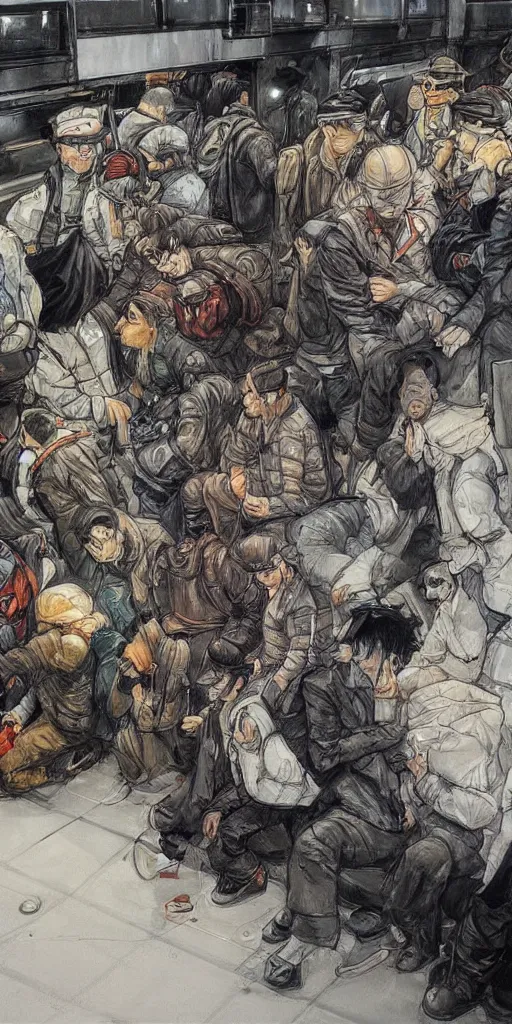 Image similar to oil painting scene from subway station by kim jung gi