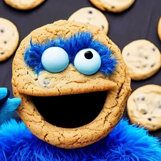 Image similar to cookie monster eating cookies