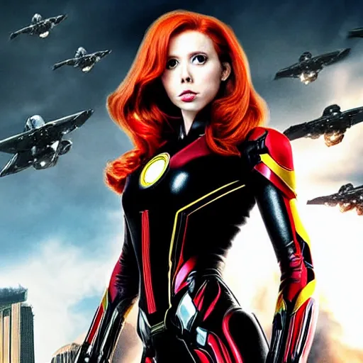 Prompt: A still photograph of Amouranth as Black Widow in Iron Man 2,