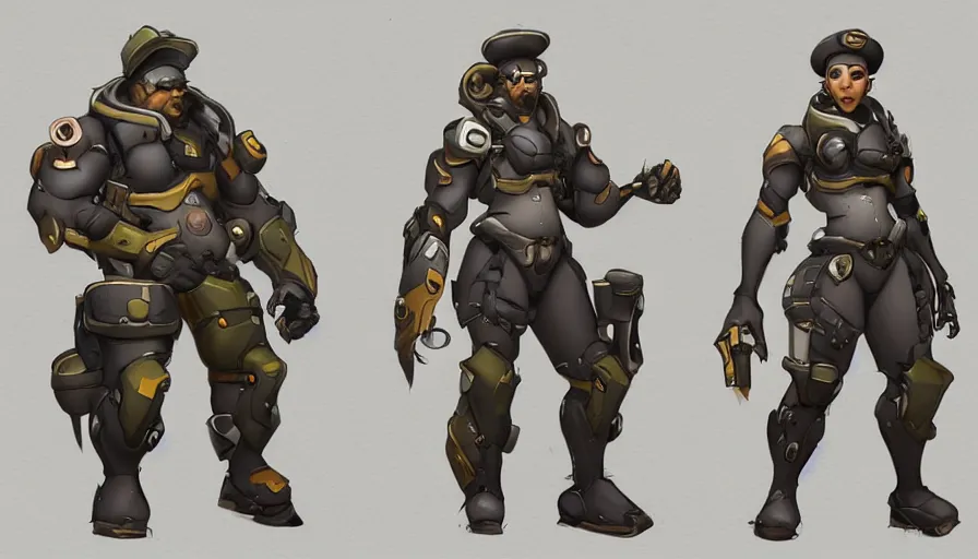 Prompt: Concept art for new overwatch character: Sabotuer, Uses C4, and Hand Grenades, Rugged, Contra, eye-patch, Beret,