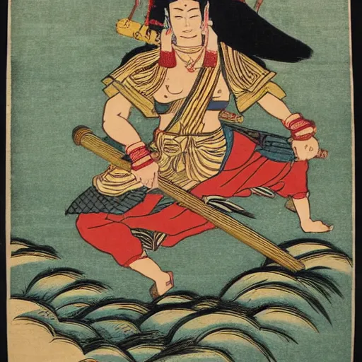 Prompt: late meiji period, colored woodblock print, shiva the destroyer