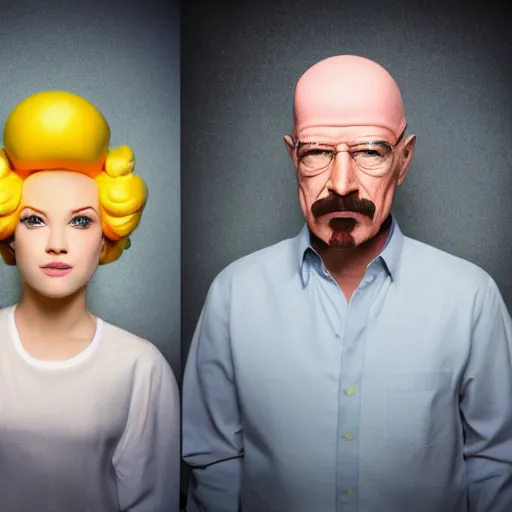 Image similar to real princess peach as walter white, as real person. portrait photography