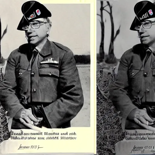 Prompt: Bernie sanders as a WW2 soldier, vintage photograph, restored photo