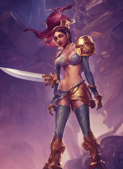 Image similar to qiyana holding a giant sword, from league of legends, au naturel, hyper detailed, digital art, trending in artstation, cinematic lighting, studio quality, smooth render, unreal engine 5 rendered, octane rendered, art style by klimt and nixeu and ian sprigger and wlop and krenz cushart