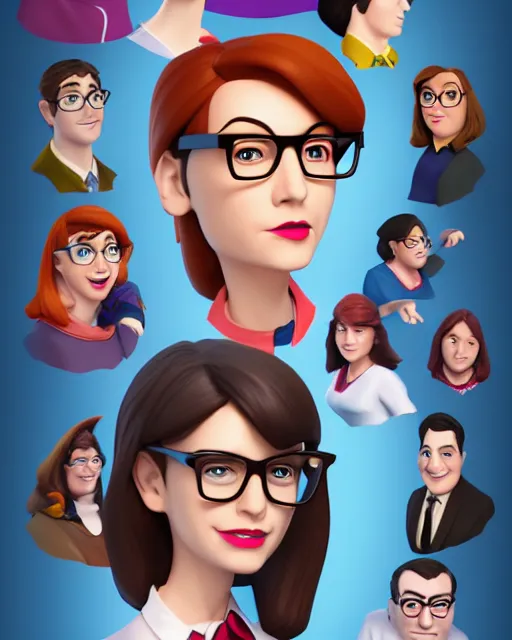 Prompt: nerdy adult woman character portrait, by disney animation, highly detailed, dynamic shadows, 4 k, splash art