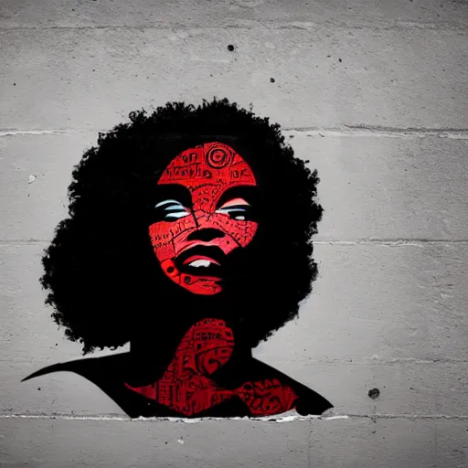 Image similar to a portrait of a black woman with side profile blood in ocean intricate details by MARVEL comics and banksy