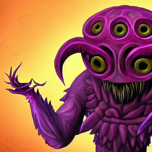 Prompt: of a realistic illustration, digital art of an evil magical beholder creature from d & d