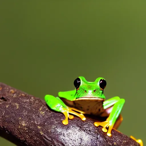Image similar to green - eyed frog, eating dragonflies in the sky, sunny day, golden hour,