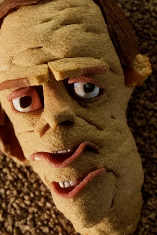 Image similar to film still of steve buscemi made out of bread in lord of the rings, 4 k