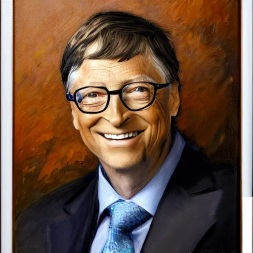 Prompt: Bill Gates with an shredded, toned, inverted triangle body type, painting by Gaston Bussiere, Craig Mullins, XF IQ4, 150MP, 50mm, F1.4, ISO 200, 1/160s, natural light