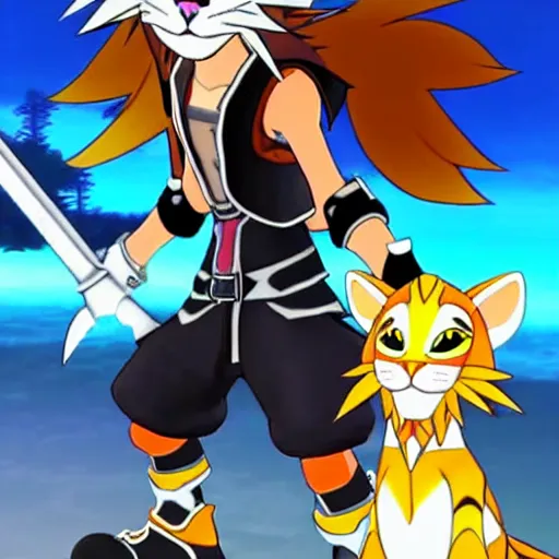 Prompt: A leaked image of a Warrior cats world in Kingdom Hearts 4, Kingdom hearts worlds, Lion sora , action rpg Video game, Sora wielding a keyblade, Sora as a cat, cartoony shaders, rtx on, Erin hunter, Warrior cats book series