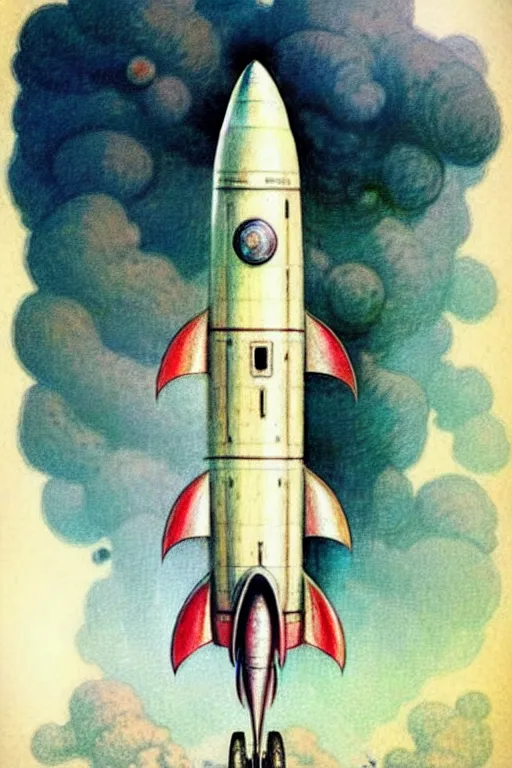 Image similar to (((((1950s rocketship . muted colors.))))) by Jean-Baptiste Monge !!!!!!!!!!!!!!!!!!!!!!!!!!!