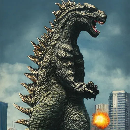 Prompt: godzilla by hideaki anno, hyperrealistic, artstation